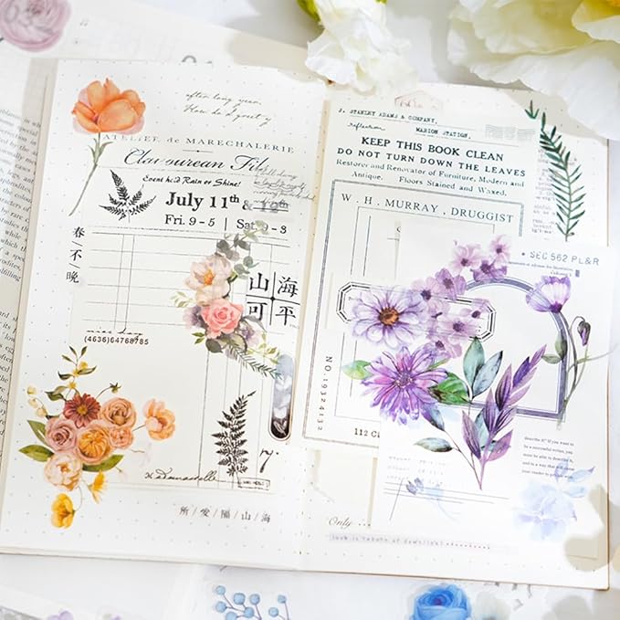 Obujopal 600 Pcs Natural Botanical Flower Stickers, Wildflower Stickers for Scrapbooking Junk Journal Notebook Diary Planner Letter Envelope Water Bottle Phone Case Craft Decoration (Set of 6)