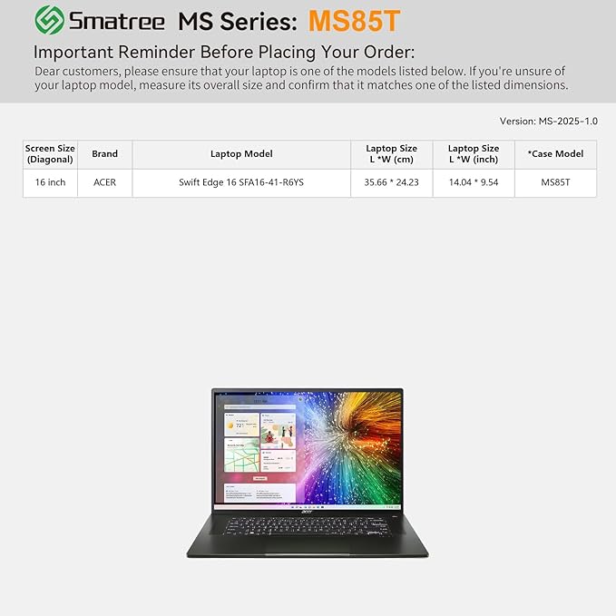 Smatree MS85T Hard EVA Protective Sleeve Case with Stand Compatible for 16 inch Acer Swift Edge 16 Laptop - SFA16-41-R6YS Waterproof Sleeve, Green