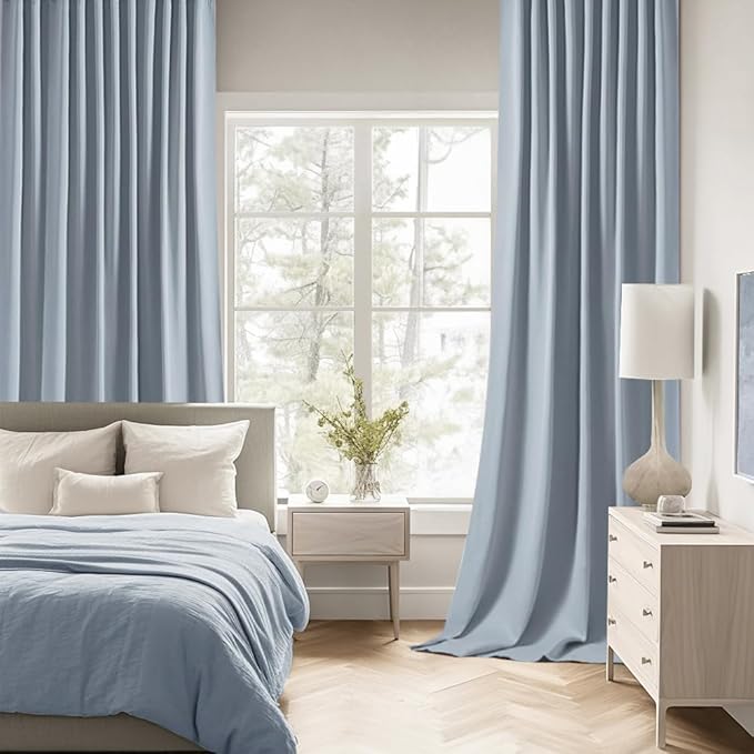 MIULEE Light Blue Back Tab Blackout Curtains 90 Inches Long 2 Panels Set