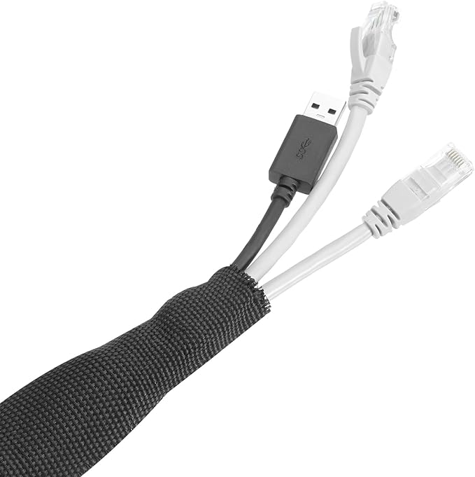 MECCANIXITY Braided Cable Sleeves Heat Shrinkable Fabric Sleeving, 1 1/4" 16ft Black 2:1 Ratio Heat Shrinkable Cord Protector for Harness Cable, Network Cable Protection, Cable Management