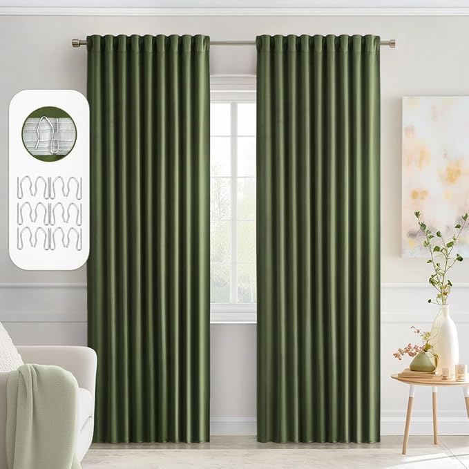 MIULEE Olive Green Back Tab Blackout Curtains 84 Inch Length 2 Panels Set