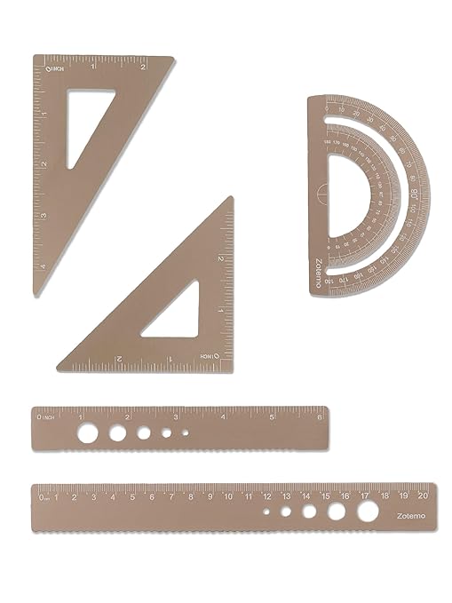 Zotemo Metal Geometry Set, 5-Piece Aluminum Ruler, Math Drafting Ruler Kit Includes Protractor, Triangle Rulers, Straight Rulers-Math Measurement Tools for School and Office Supplies (Gold)
