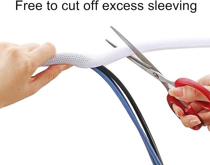 50ft 1 Inch White Cable Sleeve – Split Wire Loom Tubing Cord Protector – Flame Retardant Polyester Cable Management Wrap for Desk, TV, PC – Pet Chew Resistant & Easy to Cut
