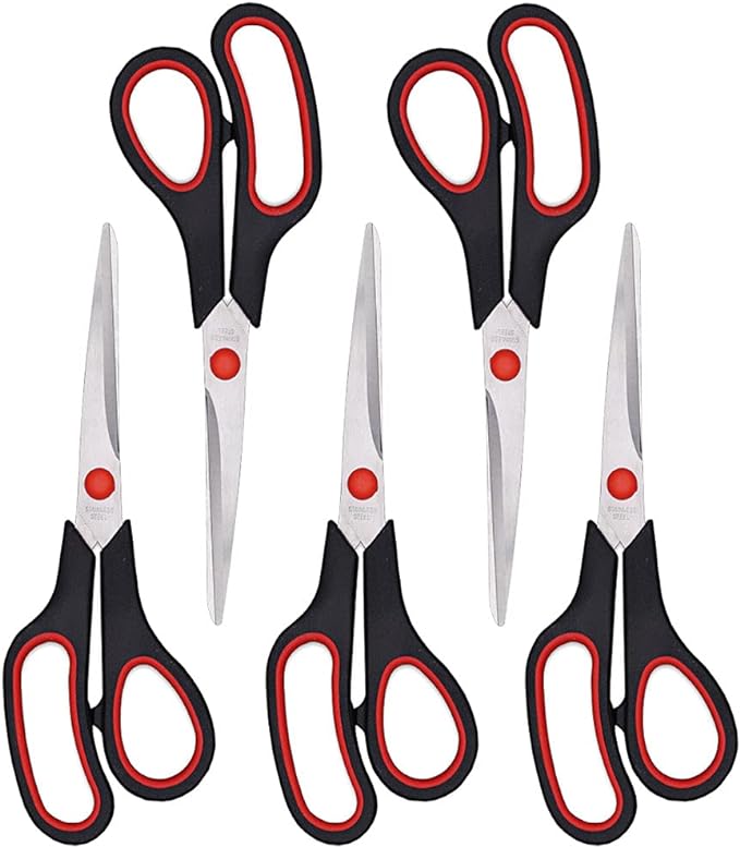 Scissors, Multipurpose office Scissors,8.5 Inch Ultra Sharp Shears, Comfort-Grip Handles Household scissors，Sturdy Sharp Craft Supplies - Pack of 5, Right/Left Hande