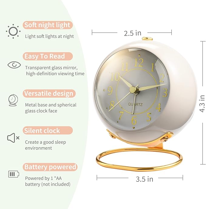 Tetino Analog Alarm Clocks,Retro Backlight Cute Simple Design Small Desk Clock with Night Light,Silent Non-Ticking,Battery Powered,for Kids,Bedroom,Travel,Kitchen,Bedside Desktop Decor.(Green)