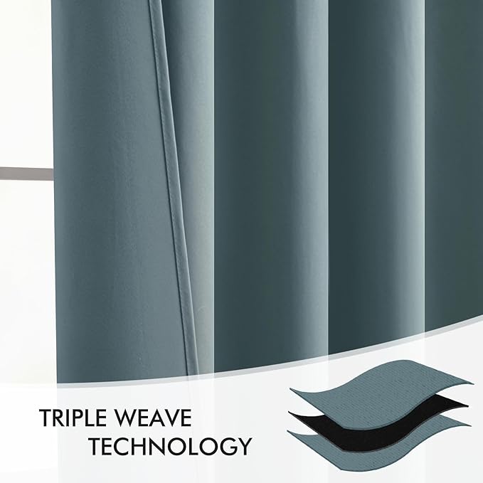 MIULEE Greyish Blue Back Tab Blackout Curtains 108 Inch Long 2 Panels Set