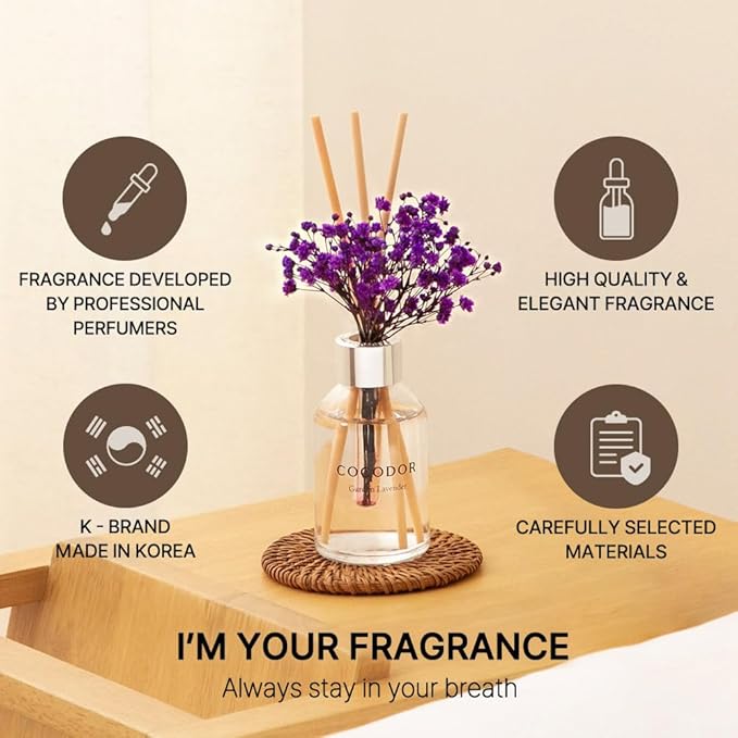 COCODOR Flower Reed Diffuser Set / 3.4oz / White Musk/Scent Diffuser with Sticks Home Fragrance Reed Diffuser for Bathroom Shelf Decor