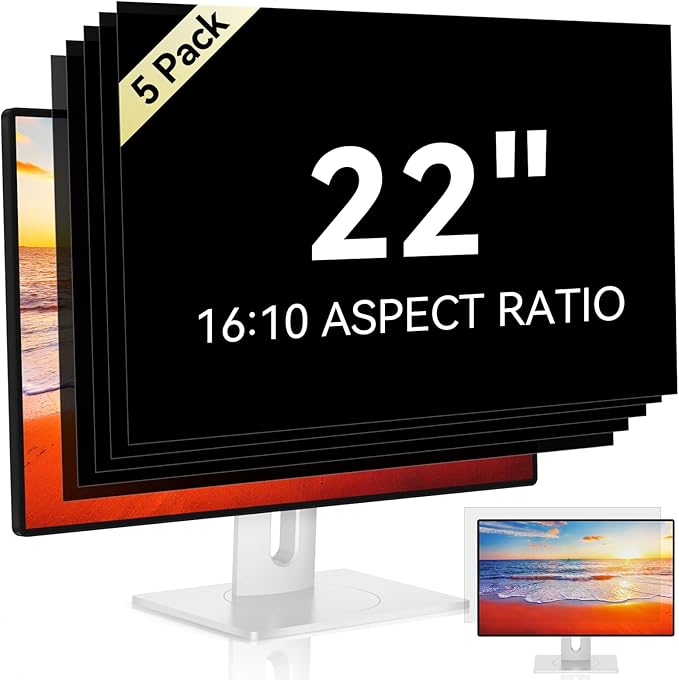 [5-Pack] 22 Inch Computer Privacy Screen for 16:10 Widescreen Monitor, Anti Glare Anti-UV Eye Protection Desktop PC LED Monitor Filter, Removable Anti-Scratch Screen Film 22in