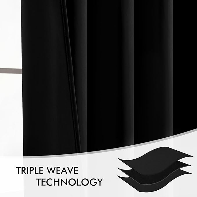 MIULEE Black Back Tab Blackout Curtains 100 Inch Length 2 Panels Set