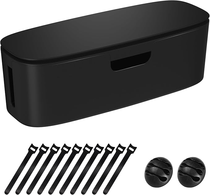 Cable Management Box - Large Cord Organizer Box to Hide Power Strip & Under Desk, TV Computer Wires Cable Organizer Box with Baby Proofs, Desk Cord Organizer for Home/Office - Black