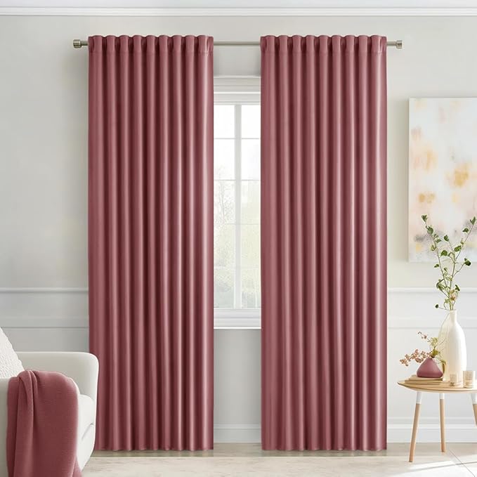 MIULEE Dusty Rose Back Tab Blackout Curtains 72 Inches Long 2 Panels Set