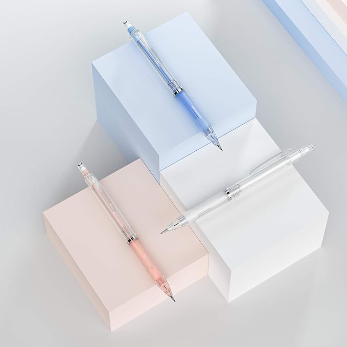 Nicpro 23PCS Pastel Mechanical Pencil 0.5 & 0.7 mm with Case for School, with 12 tubes HB Lead Refills, 3 Erasers, 9 Eraser Refills For Student Writing, Drawing, Sketching, Blue & Pink & White Colors