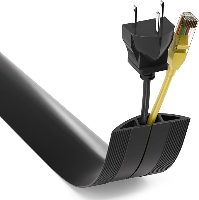 ZhiYo Floor Cord Cover 6ft, Cord Hider Floor Hide Extension Cords, PVC Cable Management Cover Prevent Cable Trips, Wire Covers for Cords, Cable Protector Wire Cavity W0.6in H0.32in Black
