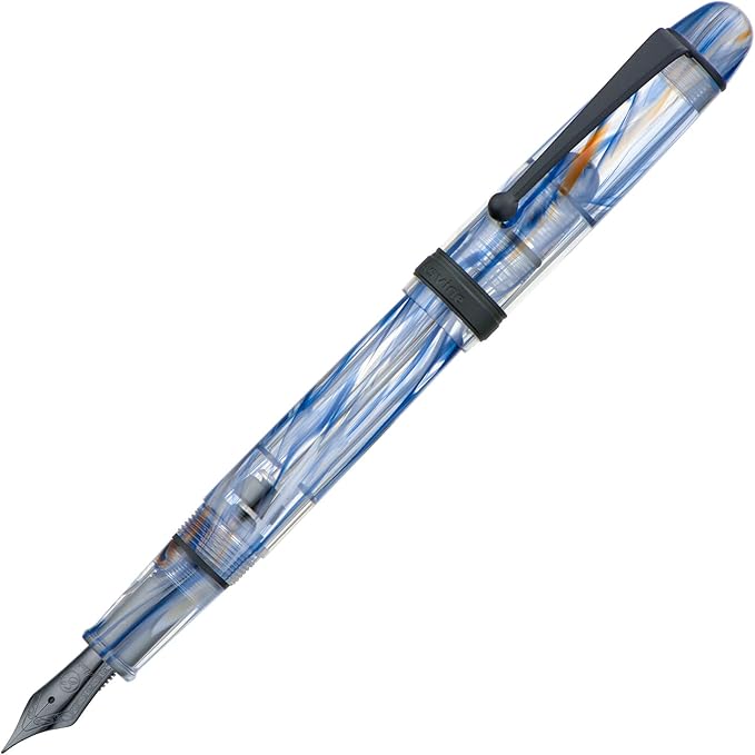 Asvine V126 Vacuum Filling Fountain Pen Matte Black Fine Point, Blue Swirl Acrylic Pen Gift Case