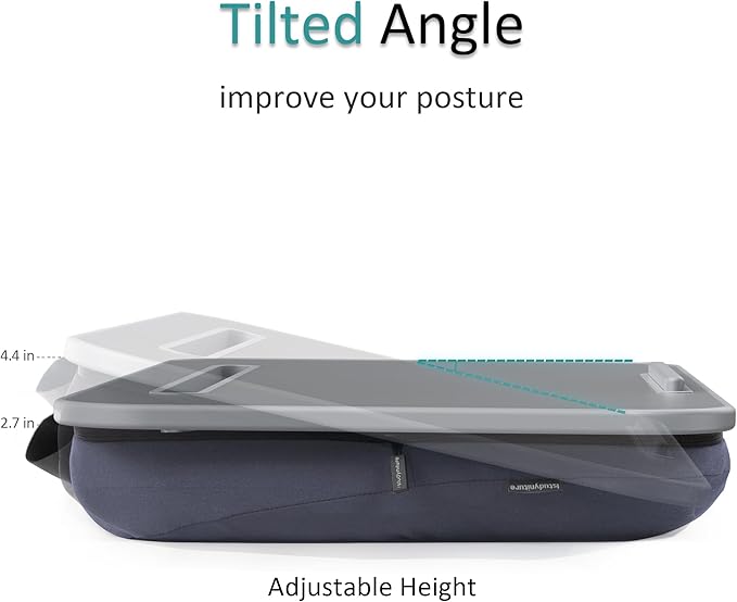 ISTUDYNITURE Portable Lap Desk with Cushion, Fits up to 15.6 inch Laptop, Laptop Stand with Device Ledge and Phone Holder, for Home Office (Grey, Small)