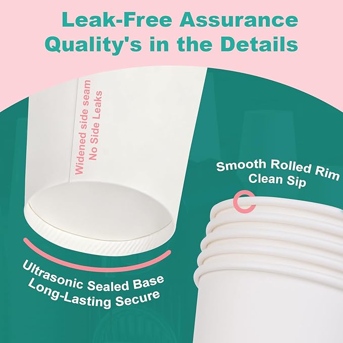 Coolcap 8 oz 500 Pack Disposable Coffee Cups, Bulk White Disposable Paper Cups, Coffee Cups for Hot Tea, Chocolate and Cold Drinks