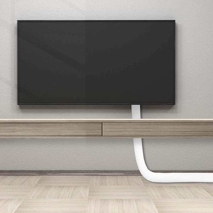 20ft - 3/8 inch White Cable Sleeve, Cable Organizer for Desk PC TV Computer, Wire Protector Cable Wrap Cover, Cord Management for Home Office