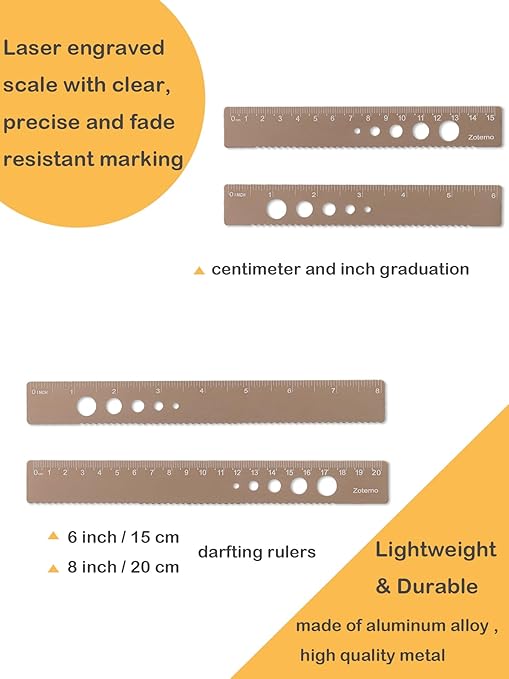 Zotemo Metal Geometry Set, 5-Piece Aluminum Ruler, Math Drafting Ruler Kit Includes Protractor, Triangle Rulers, Straight Rulers-Math Measurement Tools for School and Office Supplies (Gold)