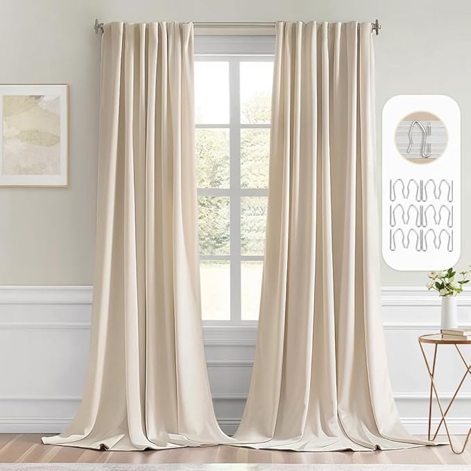 MIULEE Back Tab Cream Beige Curtains 102 Inch Long 2 Panels Set