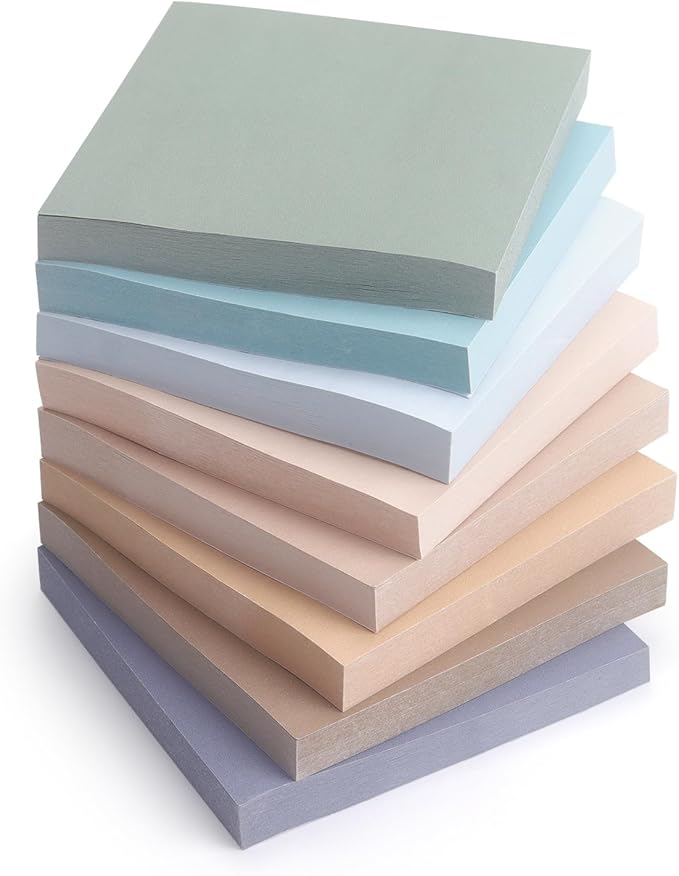 Vintage Colors Sticky Notes 3x3 inch, 8 Pads, Self-Stick Note Pads, Super Sticky Self-Adhesive Sticky Notes, 8 Pads/Pack, 80 Sheets/Pad