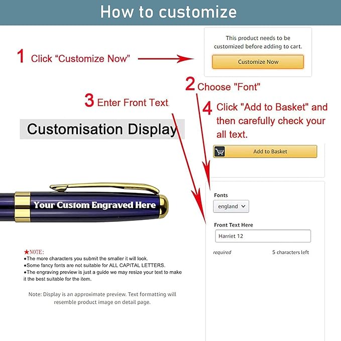 Ancolo Personalized Luxury Ballpoint Pens Writing Set Fancy Nice Gift Pen Set for Friends Executive Business Office - Custom with Your Name or Message with 10 extra Refills