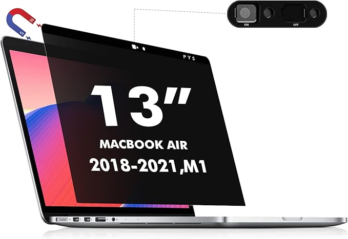 PYS macbook air 13 inch privacy screen Compatible with MacBook Air 13.3'(Released in 2018-2021: A1932,A2179,A2337)-Anti Glare，Webcam Cover Slider，Provide Privacy, Ultra Slim，Easy On