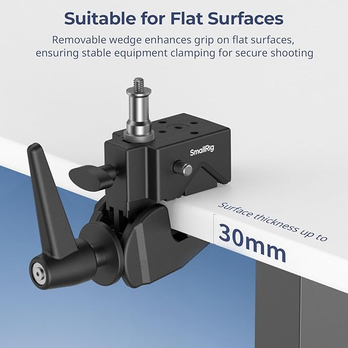 SMALLRIG Super Clamp Kit, Heavy Duty Max Load 33lb /15kg, with a 1/4"-20 & a 3/8"-16 Top Screw on a 5/8" Stud, for Photography Studio Video Camera Lighting, for Round Pipe and Flat Surface