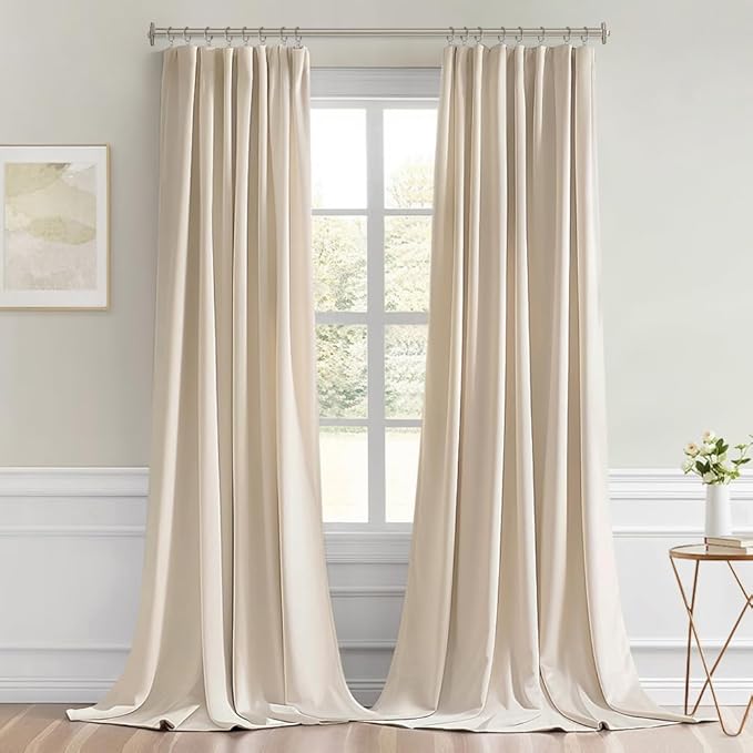 MIULEE Back Tab Cream Beige Curtains 102 Inch Long 2 Panels Set