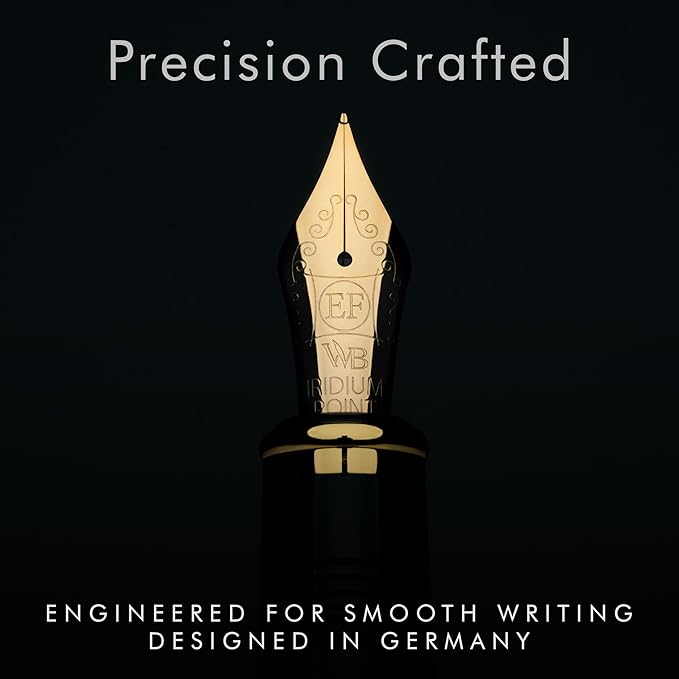 Wordsworth & Black Majesti Fountain Pen-(Black) Luxury Case, 24K Gold Finish; 18K Gilded Extra Fine Nib- Ink Cartridges, Refillable Ink Converter-Calligraphy Pen-Best Business Gift Set for Men & Women