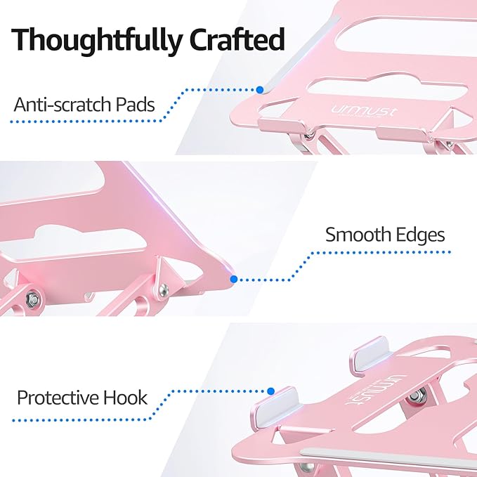Urmust Laptop Stand for Desk Aluminum Computer Stand Riser Holder for Laptop Compatible with MacBook Air Pro, Dell, HP, Lenovo Samsung, Alienware All Laptops 11-15.6"(Pink)