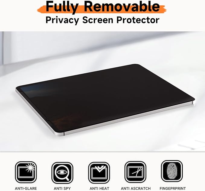 Mamol Upgrade 360° Privacy Screen Protector for Apple iPad Pro 13 inch 7th M4 2024/ 8th M5 2025, Magicsuction 4-Way Anti Spy Glare Blue Light Filter, High Sensitive/Bubble Free/Reusable