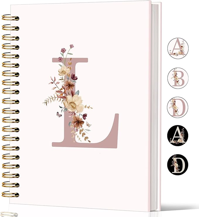 Lacama Pink Initial Letter L Notebook Journal, Trendy Wildflower Personalized Spiral Notebook, Customized Monogrammed Gifts, Birthday Gifts for Women, School Supplies, Office Supplie 5.5x8.3