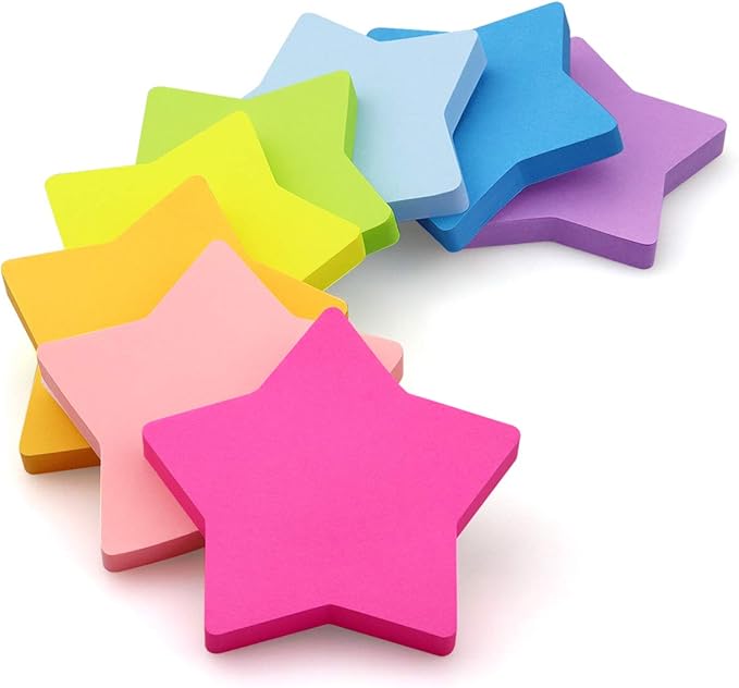 Star Shape Sticky Notes 8 Color Bright Colorful Sticky Pad 75 Sheets/Pad Self-Sticky Note Pads (8 Pads)