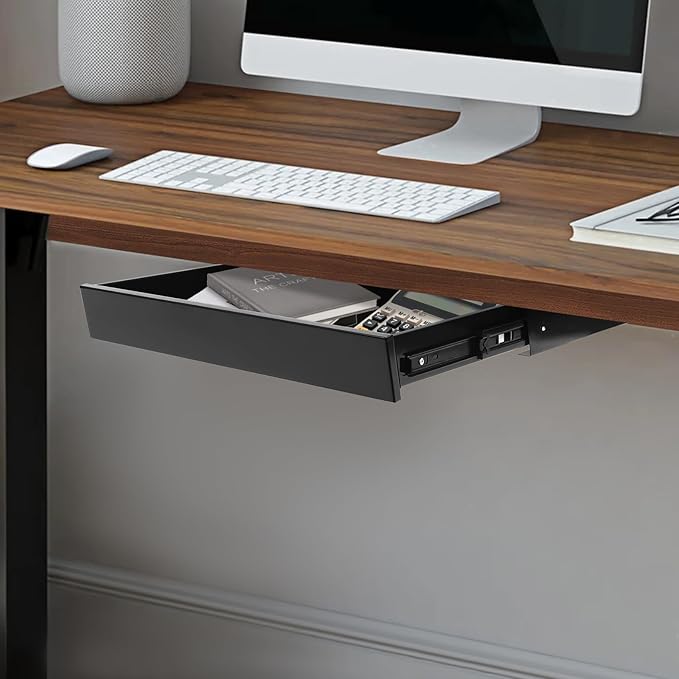 Under Desk Drawer Slide Out For Office Desk, Storage Organizer For Sit Stand Workstation, 22” x 14” x 3”, Black