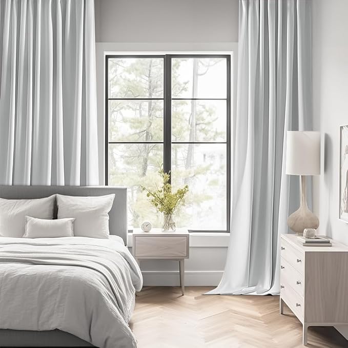 MIULEE Greyish White Back Tab Blackout Curtains 72 Inches Long 2 Panels Set