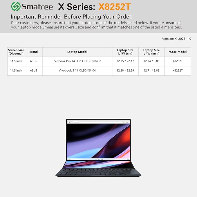 Smatree Hard EVA Protective Sleeve Case Compatible for 14.5 inch ASUS Zenbook Pro 14 Duo OLED, for ASUS Zenbook Pro 14 OLED, for ASUS Vivobook S 14 OLED K5404 Laptop and Anti-Shock Bag, White(X8252TW)