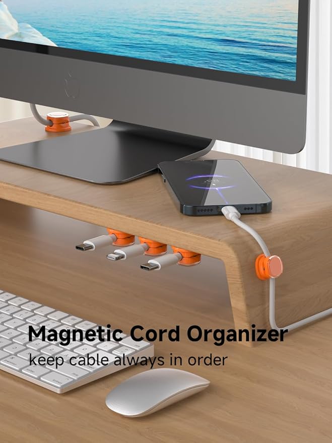 Magnetic Cable Clips, Adjustable Cord Holder Management, Adhesive Wire Keeper Organizer for Home Office Desk Phone PC Car Wall Desktop Nightstand Appliance (9-PCS Orange)