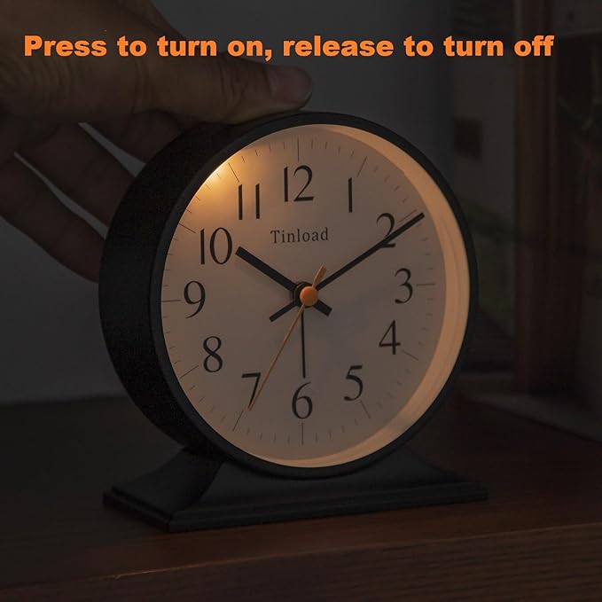 4.5"Retro Analog Alarm Clock,Vintage decor , Super Silent Non Ticking Small Clock with Manual Light, Snooze, Battery Operated, for Bedroom, Living Room, Office,Nightstand, Bedside, Desk ,Table(Black)