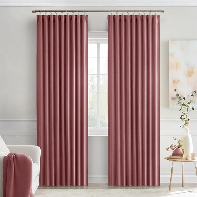 MIULEE Dusty Rose Back Tab Blackout Curtains 72 Inches Long 2 Panels Set