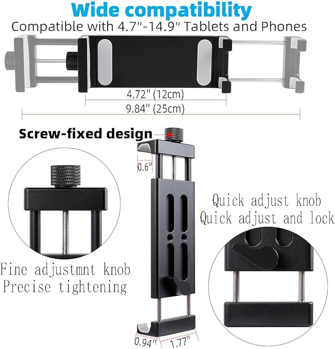 All-Aluminum Car Tablet Holder with Heavy Duty Drill Base, Compatible with iPad Pro Mini 4.7"-15" Samsung Galaxy Tab Tablets, Car Tablet Mount for Truck,Business ,Boat,Dashboard,Desk,Wall Mounting
