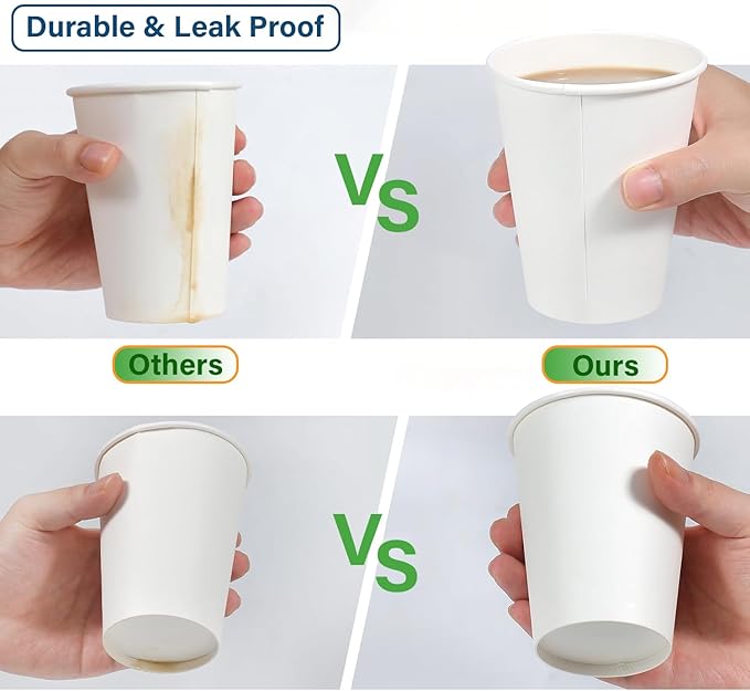 White Paper Coffee Cups – 8 Oz. [200 - Pack] Disposable Hot & Cold Beverage Cups | Durable Paper Cups for Hot and Cold Coffee, Water, Juice, Tea & More – Ideal for Office, Parties, Home & Travel Use