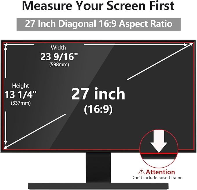 Computer Privacy Screen Protector 27 Inch with Hp Dell Acer Asus Samsung LG and More, Removable Security Shield Filter for 16:9 Aspect Ratio Monitor Like ViewSonic Sceptre AOC Koorui BenQ(27" Diagonal 16:9 1 Pack)