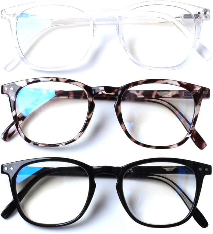 Henotin 3 Pack Blue Light Blocking Reading Glasses,Spring Hinge Computer Readers for Men Women,Anti UV Ray Filter Eyeglasses (Mixed Color, 1.25)