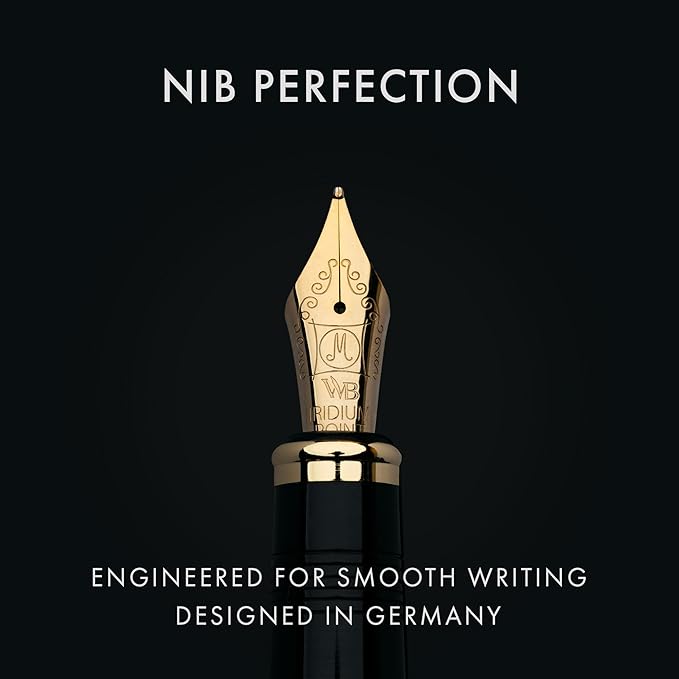 Wordsworth & Black Primori Fountain Pen Set [Black Gold]; Medium Nib, Gift Case, 24 Ink Cartridges, Refill Converter, Manual; Journaling, Calligraphy, Smooth Writing Pens; Left & Right Handed