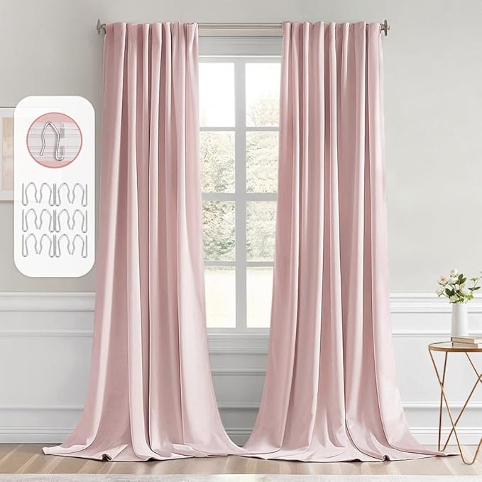 MIULEE Baby Pink Back Tab Blackout Curtains 102 Inch Long 2 Panels Set