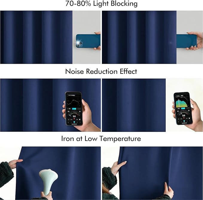 MIULEE Navy Blue Back Tab Blackout Curtains 120 Inch Long 2 Panels Set