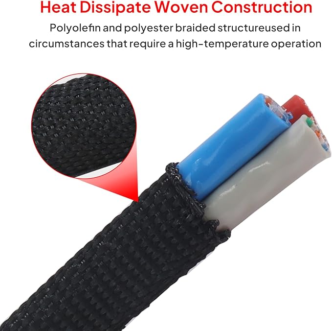 2 in 1 Heat Shrink Braided Sleeving Fabric Tubing-Ideal fit Irregular Shape Hose/Cable/Wire (1-1/8"(29mm), 14FT)