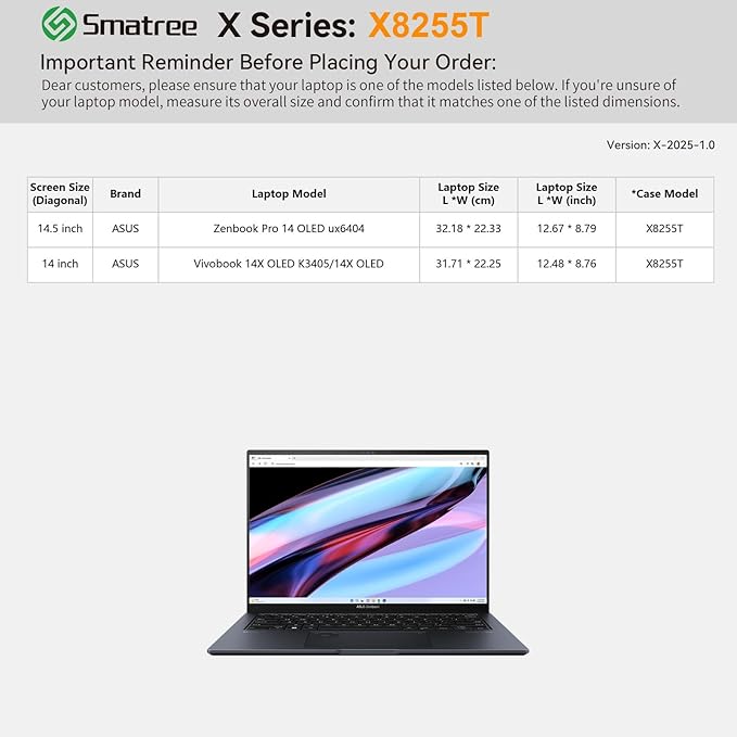 Smatree Hard EVA Protective Sleeve Case Compatible for 14 inch ASUS Vivobook 14X OLED K3405 Laptop, for 14.5 inch ASUS Zenbook Pro 14 OLED ux6404 Laptop Notebook Bag (X8255T)