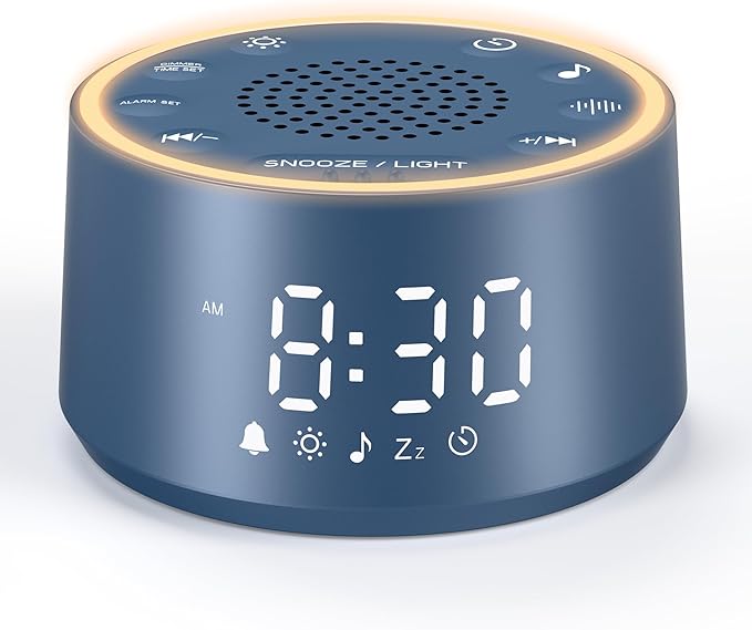 Dreamegg Sound Machine & Alarm Clock - White Noise Machine with 7 Wake-Up Sounds, 0-100% Dimmable, Night Light, Sound Machine for Sleeping, Office, Home, Travel Essentials Gift, Navy
