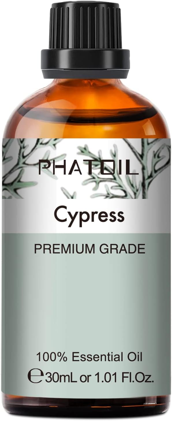 Cypress Essential Oil, 1.01Fl.Oz (30ML) PHATOIL Pure Essential Oil Singles for Aromatherapy Diffusers, Humidifiers, Great for DIY Candle and Soap Making, Gift for Friend